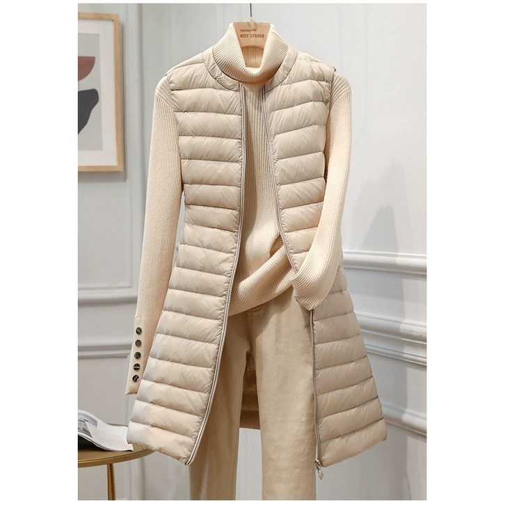 패딩베스트 쪼끼 노카라 여성 롱조끼 보온 중년