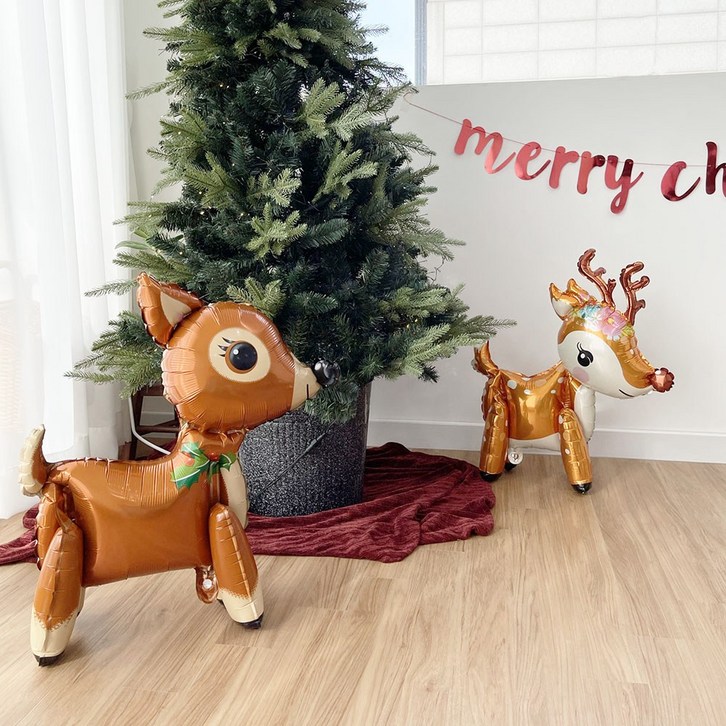 크리스마스 3D 루돌프 풍선 은박 스탠딩 파티장식, 꽃사슴