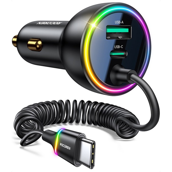 Rocoren 초고속 차량용 3포트 시거잭 충전기 C타입 70W PD3.0QC3.0 iPhone 용 고속 충전 유형C USBC 차량용 충전 어댑터 삼성전자 갤럭시 LG