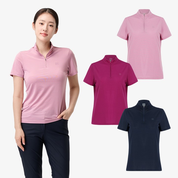 PWX  시원한 냉감 스트라이프조직으로 통기성우수한 신축성으로 활동하기좋은 기능성 반팔티셔츠S225322325마젠타