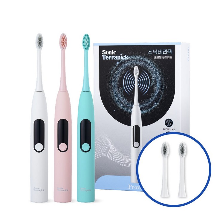 치과약국추천 프로벨 음파전동칫솔 고급모델 5가지모드 방수 칫솔모2개, 2개, 핑크민트, 소닉테라픽