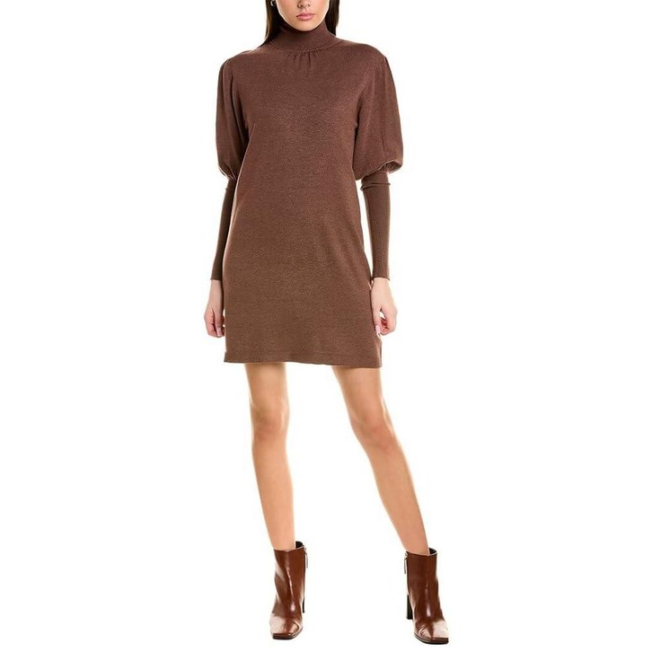Max Studio 여성용 버블 슬리브 터틀 넥 스웨터 드레스, 헤더 토바코 182763 - 투데이밈