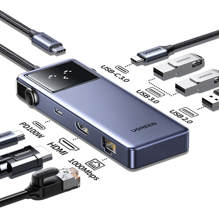 UGREEN 유그린 Uno 7/5 포트 10Gbps C타입 멀티 허브 4K@60Hz HDMI 지원 스마트 이모티콘 상태 표시의 다포트 허브, 1개
