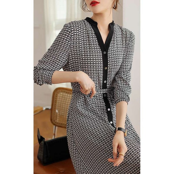 YSMALL 여성 저지원피스 휴양지 랩셔링 칠부 여름 우아한 단정한