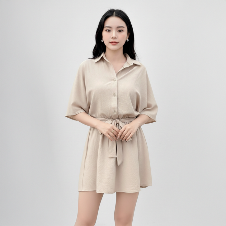 데일로엔 여성 여름 데일리 휴양지 카라넥 반팔 점프슈트