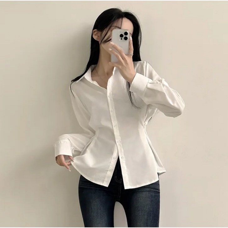 예쁨시전 라인커버 개강룩 사계절 카라넥 긴팔 셔츠 블라우스