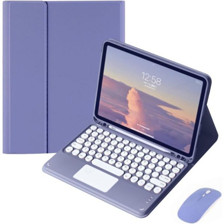 갤럭시 탭 A8 10.5 2022 SMX200X205X207용 터치패드 키보드 케이스와 마우스 슬림 폴리오 스마트 케이스 커버 귀여운 원형 키 무선 S펜 홀더 노란색