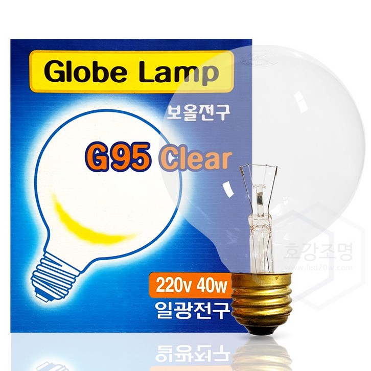 일광 백열 볼전구 G95 40W 투명, 전구색, 1개
