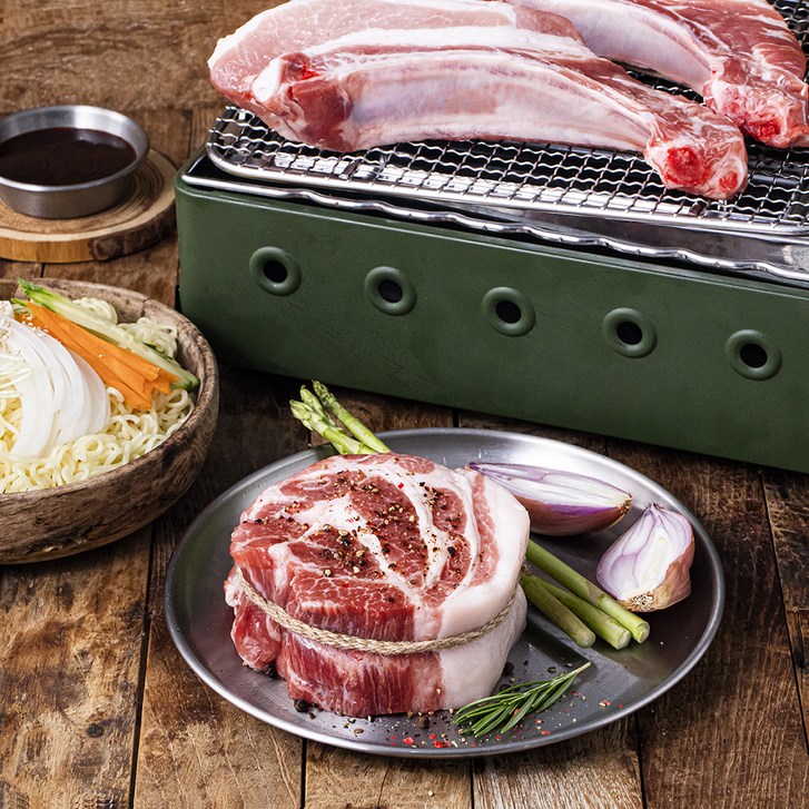 로켓프레시 산지직송 한돈 바베큐 통목심 400g 돈대갈비 600g 세트