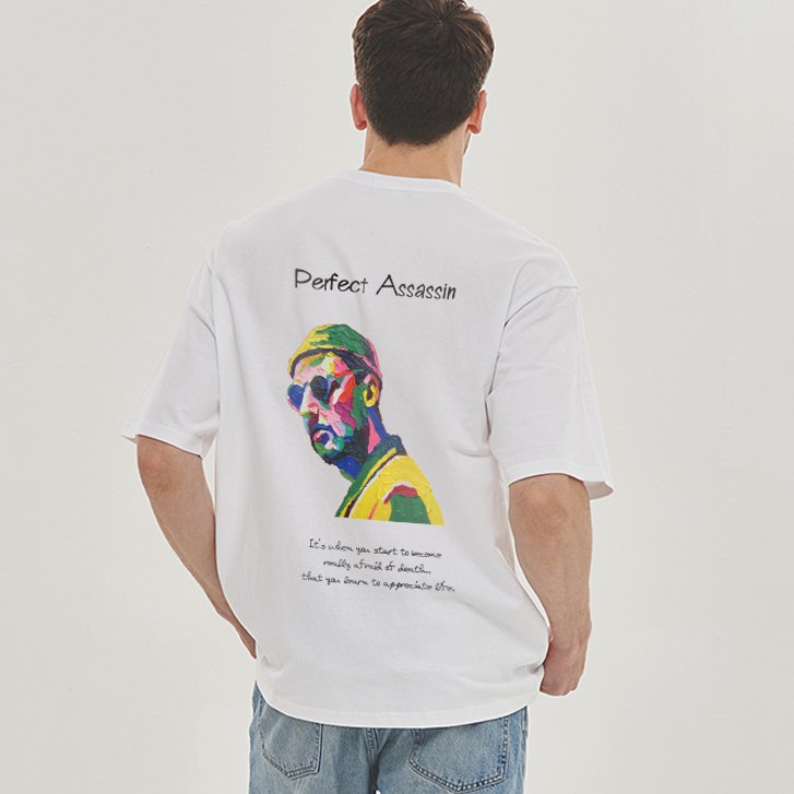 OHP 작품을 입는다. 남녀공용 세미오버 티셔츠 커플룩 오버핏 루즈핏 원헌드레드퍼센트 여름 반팔티