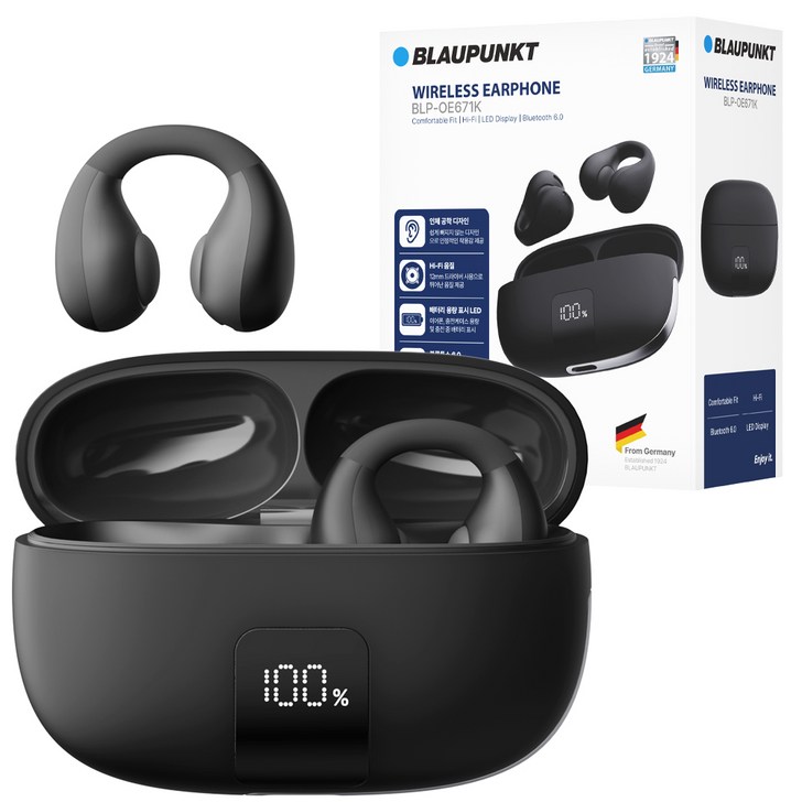 블라우풍트 오픈픽 클립 Ai ENC 이어커프 오픈형 블루투스 이어폰, BLPOE671, 블랙