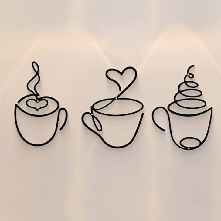 더플로우커머스 북유럽풍 커피컵 메탈 라인아트 벽장식 인테리어 소품 3종 세트