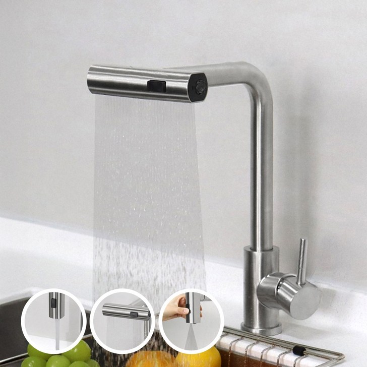 로딘 와이드 싱크대수전 무광 니켈 폭포 주방수전 폭포수 씽크대 수도꼭지 교체 ODIN262W, 1개