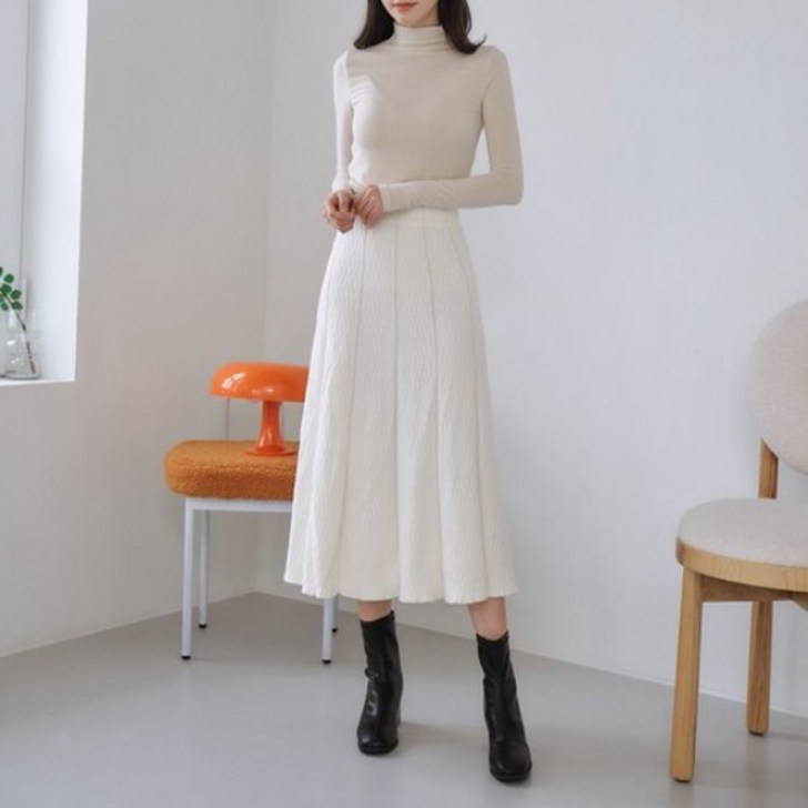 니트 핀턱 롱 플리츠 스커트