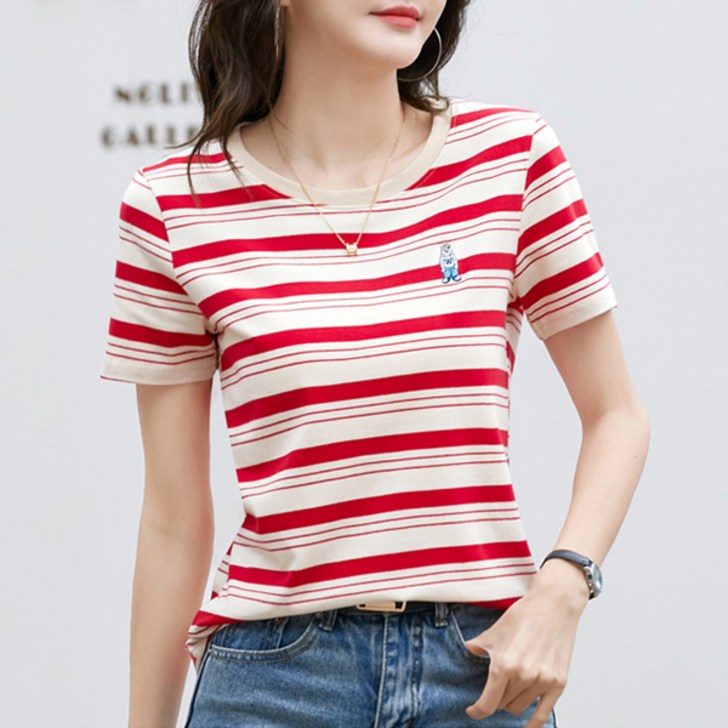 로렌미 레프 스트라이프 반팔티 S25SMT032504