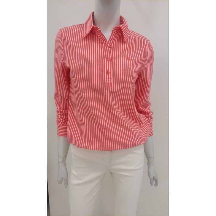 PAT 최저가 80   여성스럽고 슬림한 라인을 연출해주는 티블라우스  셔츠형 티셔츠로 캐주얼한  실루엣을 연출  셔츠형 선염 스트라이프 티셔츠  1K25131동수원NC