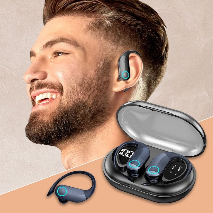 ELSECHO 게임 스포츠 무선 귀걸이형 블루투스 이어폰 골전도 이어폰, 블랙