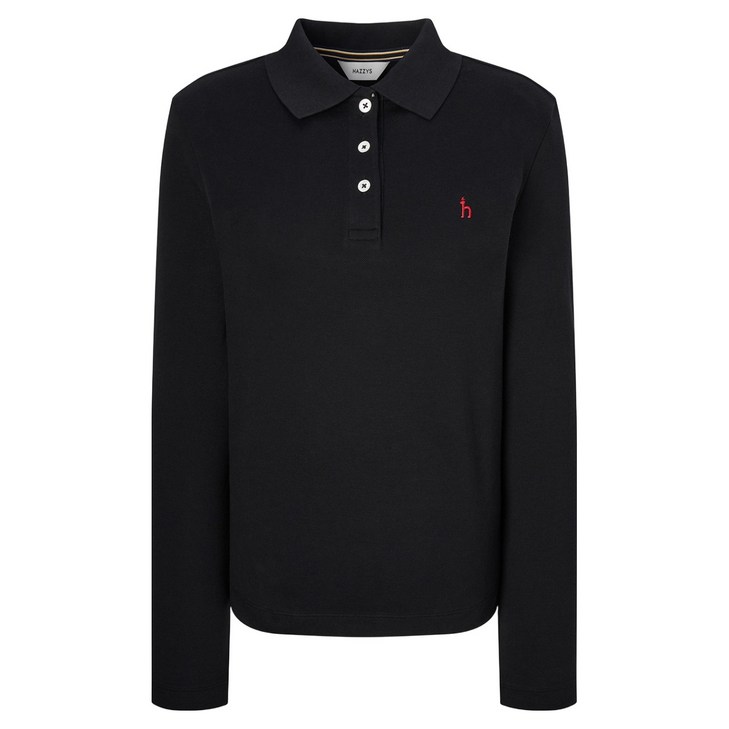 헤지스 여성용 단색 면혼방 긴팔 카라 티셔츠