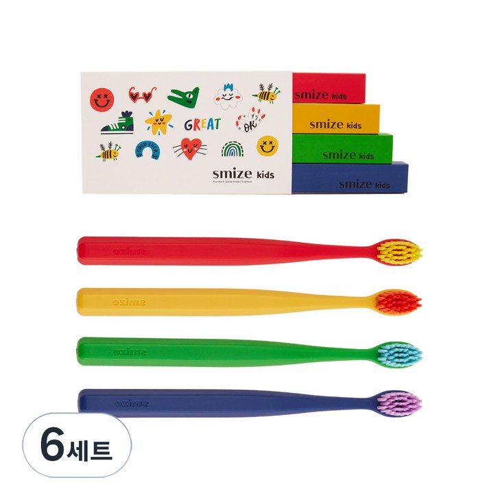 스마이즈 키즈 칫솔 4종 세트, 혼합색상, 4개입, 6세트
