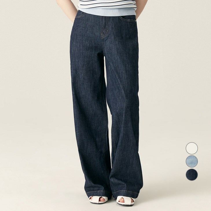 로엠 여성용 린넨 와이드 데님 바지