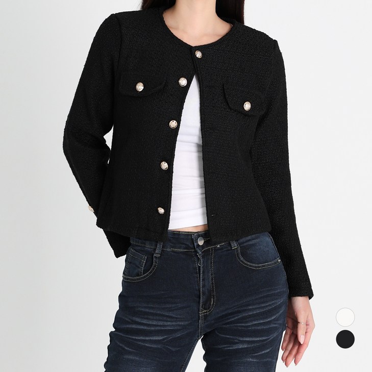 닷이프 여성용 논칼라 오피스 트위드 자켓 O26SS1A2529