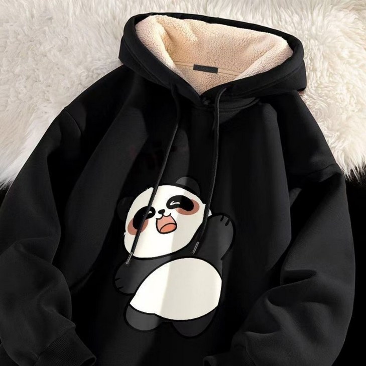 Vezri 후드 기모 후드티 남성 겨울 두꺼운 캐시미어 보온 점퍼 팬더 청년용 양털 후드 222ZFY