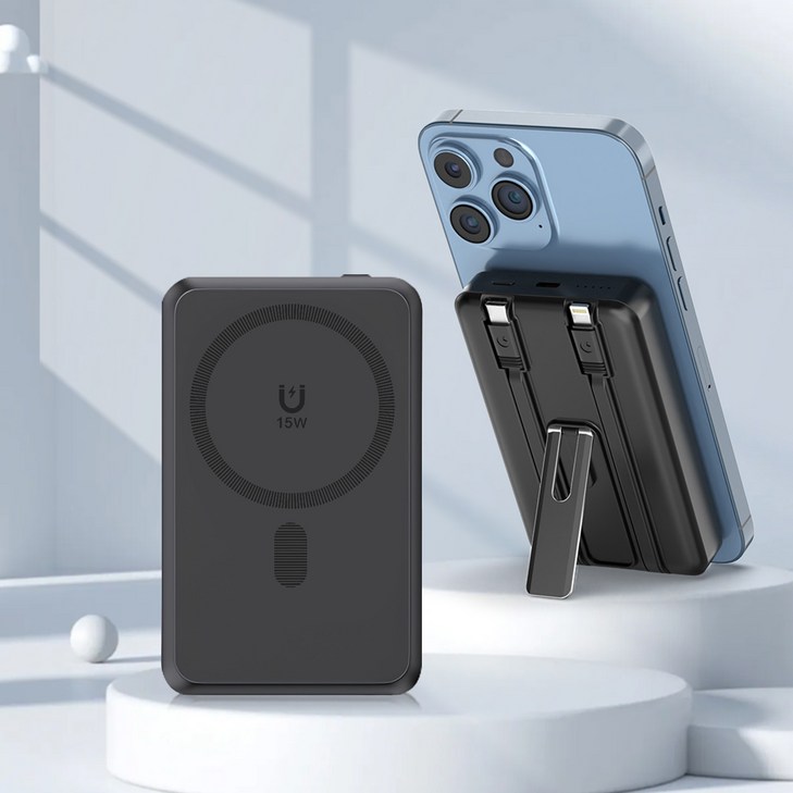 VergHatia 대용량 맥세이프 보조배터리 20000mAh 고속충전 15W 자기흡입 무선 급속충전, 블랙, M220000mAh