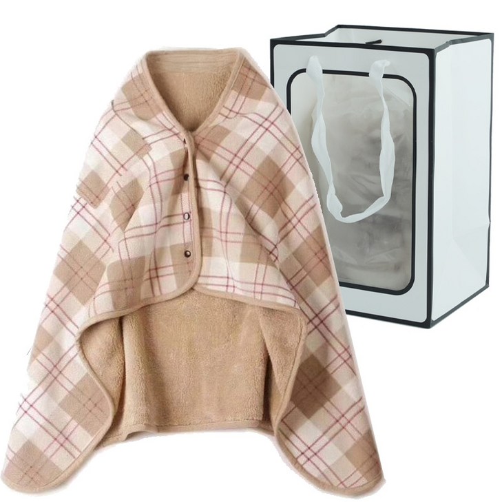 도소 망토담요창문형쇼핑백 똑딱이 단추형 치마 체크 무릎담요중형사이즈 80x130cm