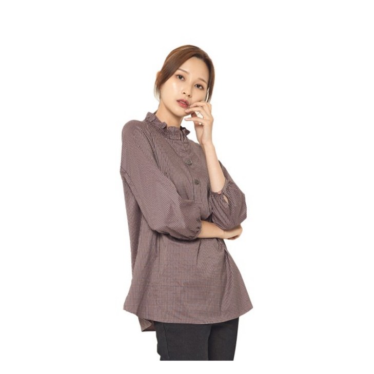 크로커다일레이디 직영잔체크 넥프릴 블라우스CLCFBL103