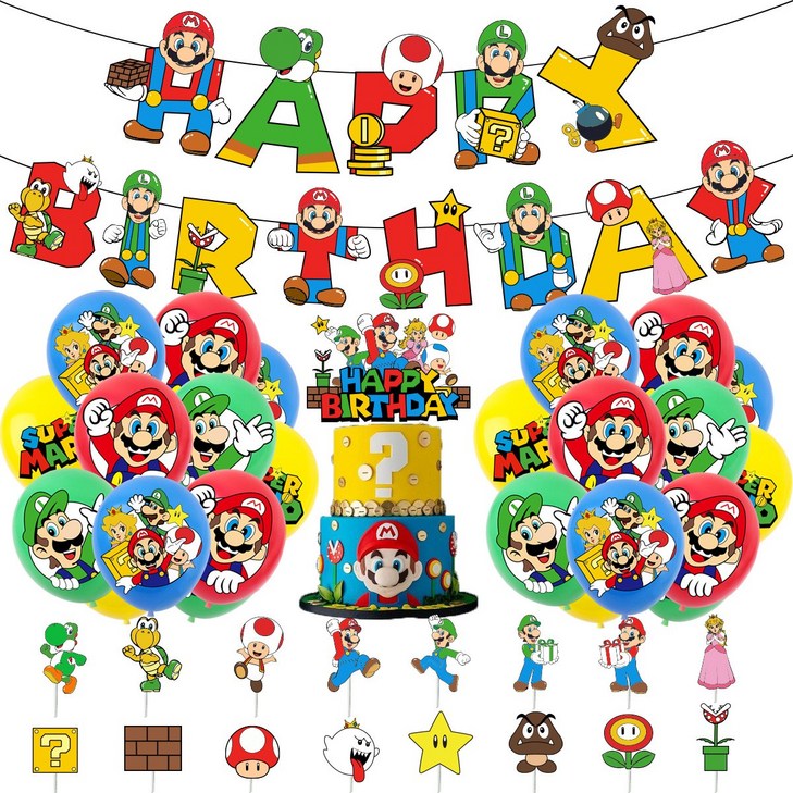 캐릭터 Super Mario 어린이 생일파티 이벤트 어린이집 풍선 가랜드 세트