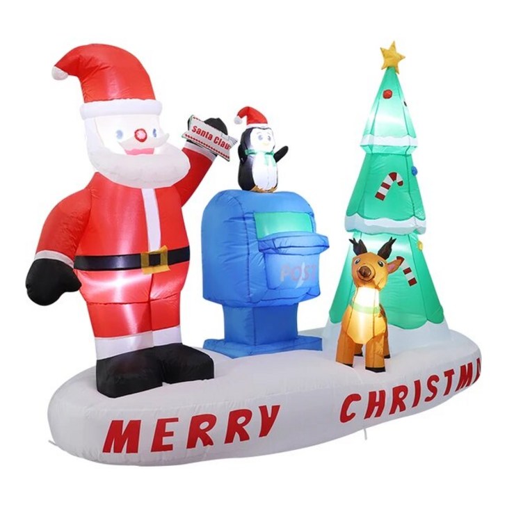 크리스마스 대형 풍선 장식 인기 산타 클로스 홈 야외 엘크 당기는 썰매 펭귄 마당 정원 파티 아치, 13.7ft 210cm  US Plug