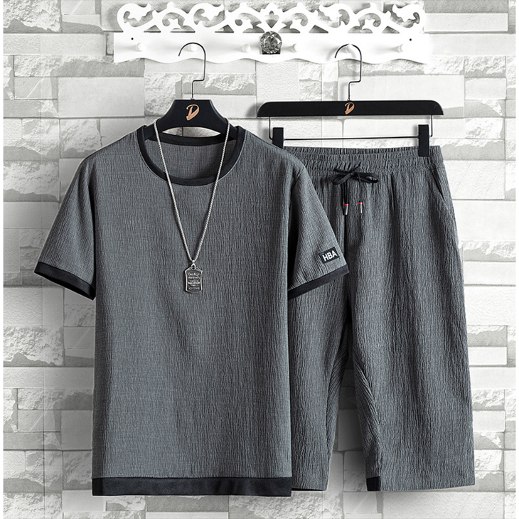 ANYOU 남성 여름 시원하다 반팔 티셔츠 트레이닝 세트