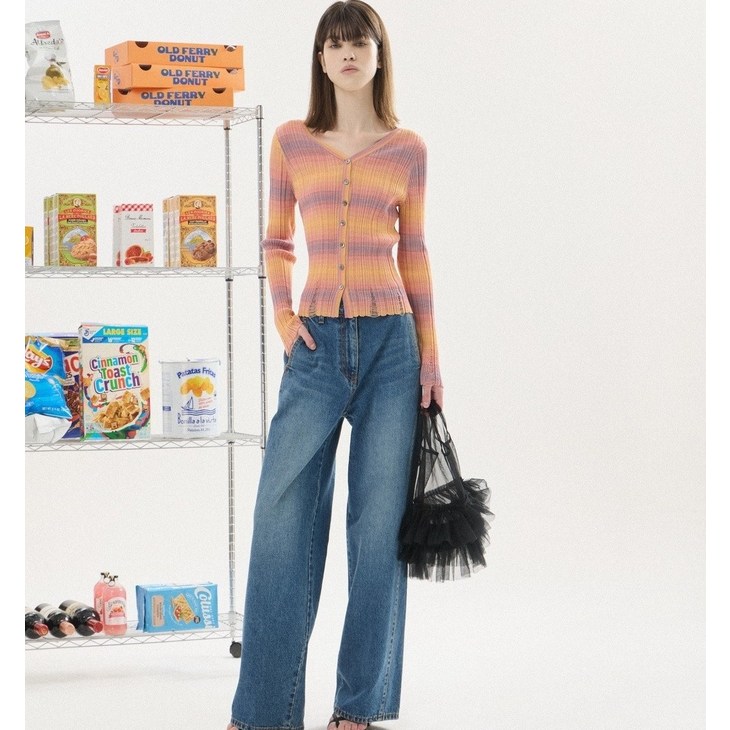 AK플라자 주크 절개 와이드 데님 팬츠