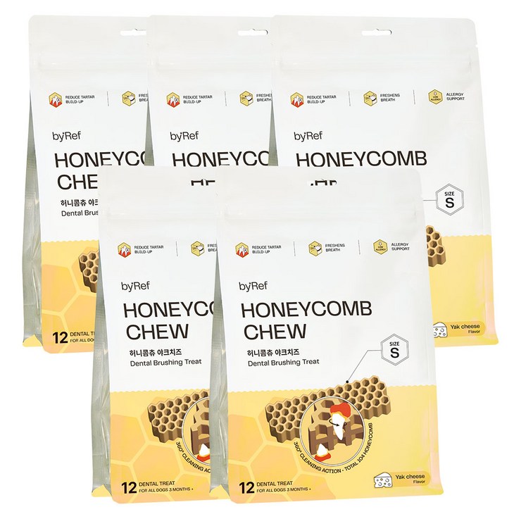 바이레프 강아지 허니콤츄 덴탈껌, 120g, 야크치즈맛S, 5개