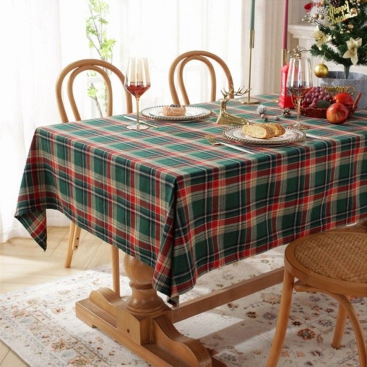 5시건 당일출고 북유럽 감성 크리스마스 체크 테이블보 식탁보 홈파티 데코 포토존, 그린체크, 6인140 x 200cm, 1개
