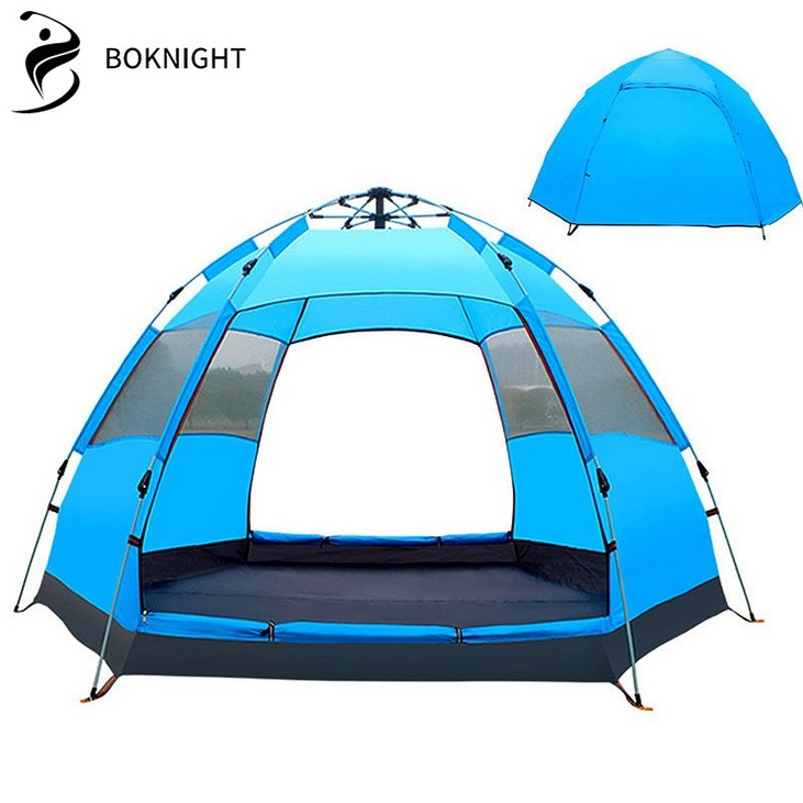 복나이트 캠핑 텐트 육각형 방수 그늘막텐트 원터치 돔형텐트, 3-4명, 푸른