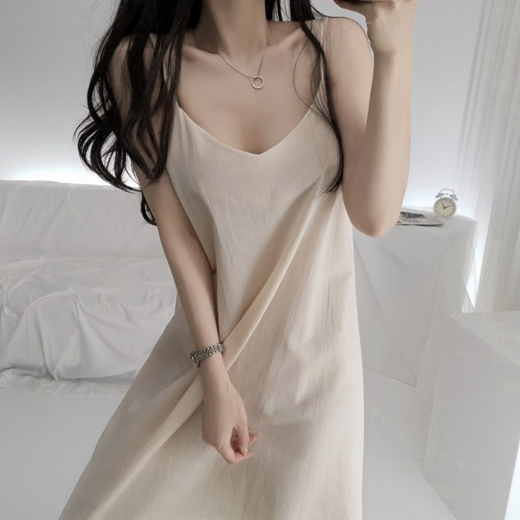 레이디스룸 린넨 뷔스티에 루즈핏 끈 나시 롱 민소매 원피스 레이디스룸 린넨 뷔스티에 루즈핏 끈 나시 롱 민소매 원피스