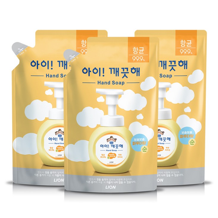 아이깨끗해 순 핸드워시 파우더향 리필용, 450ml, 3개