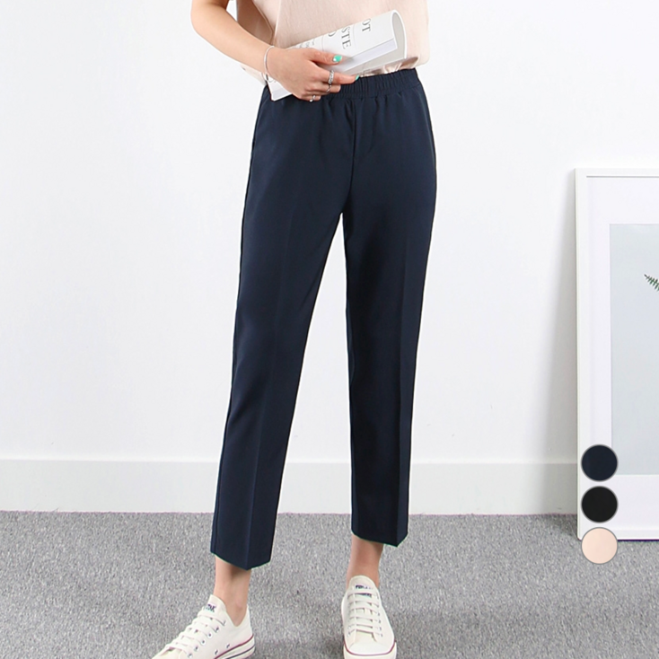 나인뮤즈 허리밴딩 슬랙스 일자핏 빅사이즈여성의류 3XL 데일리 키작녀 리더밴딩팬츠