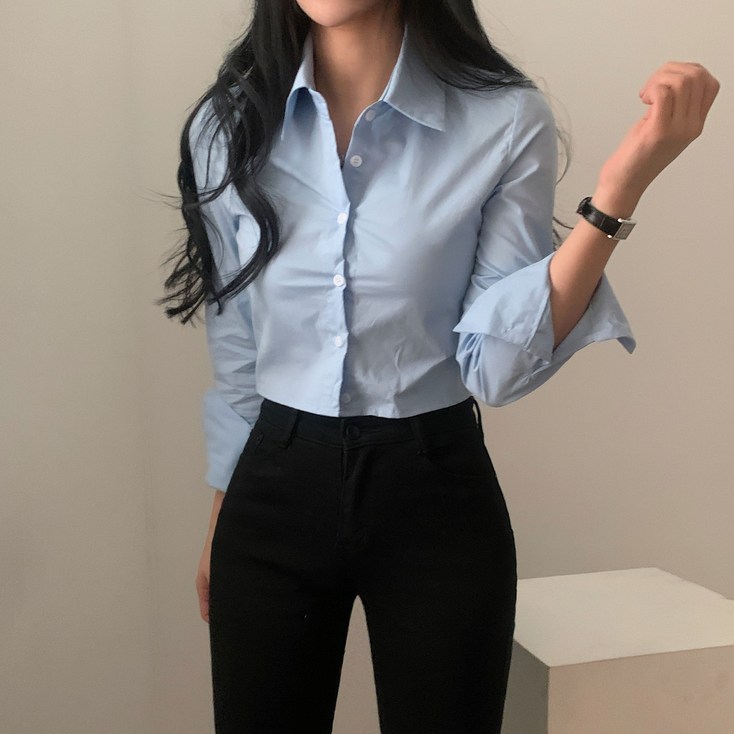 예쁜시전 데일리 기본템 크롭 긴팔 셔츠 예쁜시전 데일리 기본템 크롭 긴팔 셔츠