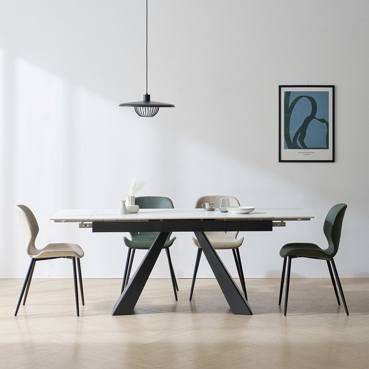 보니애가구 블랑쉬 포세린 세라믹 식탁 테이블 1400 4인용 확장형 식탁 세트