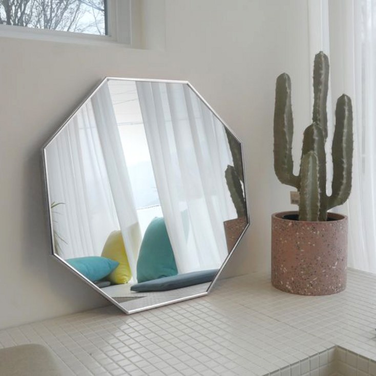[브래그디자인] 무료배송 5mm 두꺼운 거울 600x600 팔각 거울 (화이트골드), 화이트골드