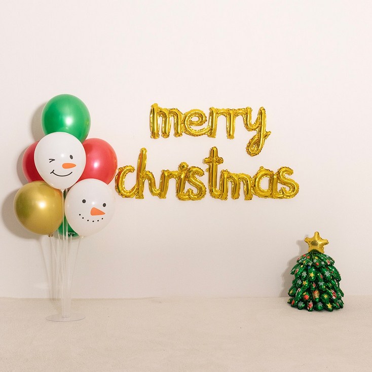 메리 크리스마스 파티 필기체 풍선 소문자 연말 장식, 1개, 메리크리스마스 필기체 풍선 (원팩) - 골드