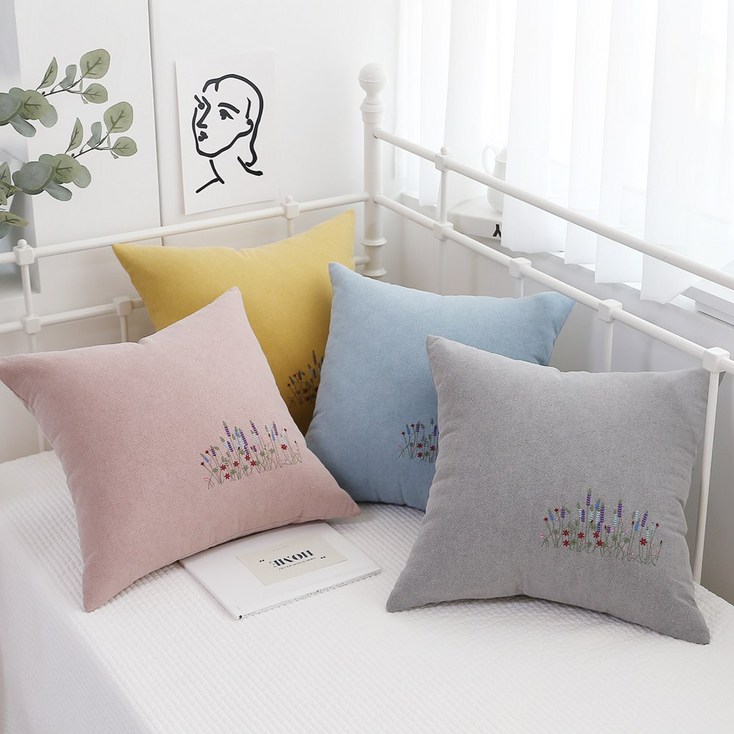 사계절 피그먼트 면 고급 자수 소파 쇼파 쿠션 방석 커버 50x50cm, 옐로우