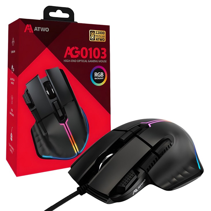 에이투 고감도 LED 유선 USB 게이밍 마우스 AG0103, AG0103, 블랙