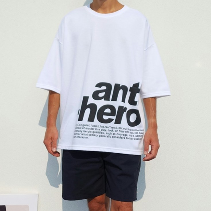 딥스토어 남성용 오버핏 레터링 프린팅 7부 티셔츠