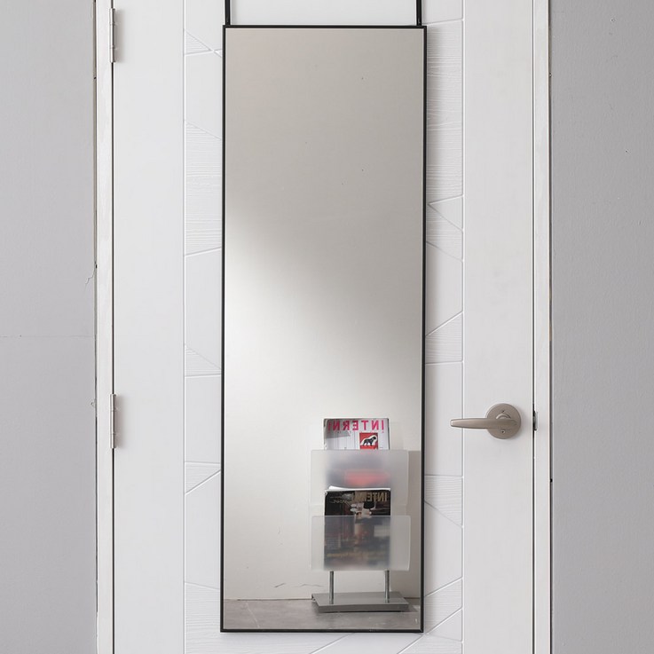 데코퍼니쳐 알루미늄 비산방지 문걸이 거울 400 x 1200 mm, 블랙