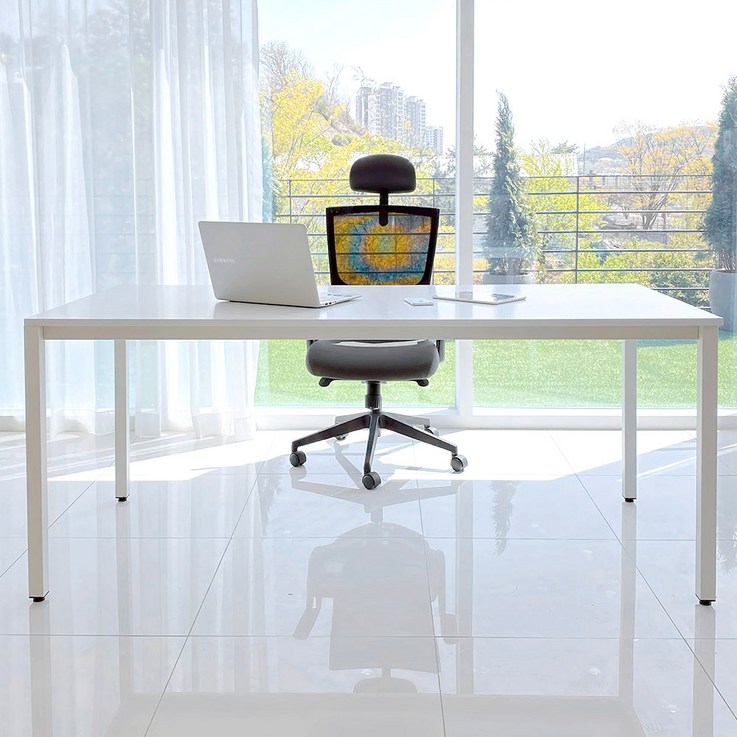 DK9799 필웰 스틸프레임 심플 책상 테이블 1800 x 800 DVX 화이트다리  기사설치배송  EO자재  넓은상판