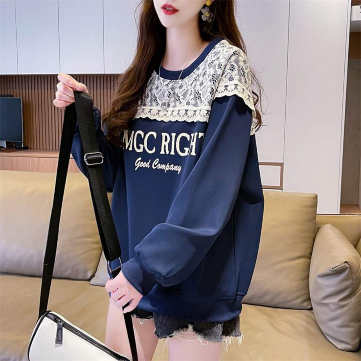 마켓메이븐 루즈핏 레이스 프릴 러블리 맨투맨 티셔츠