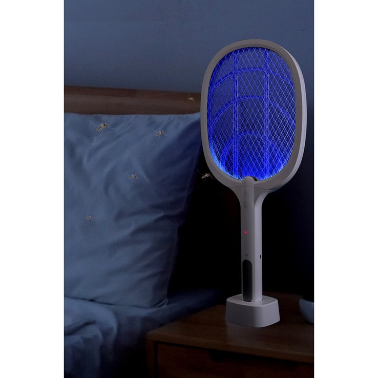 LED 충전식 전기모기채 날파리퇴치 캠핑용 전기파리채, 화이트